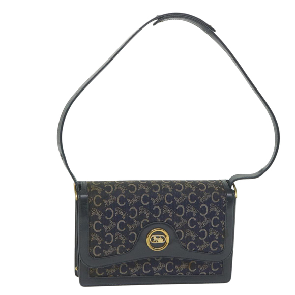 CELINE C Macadam Canvas Horse Carriage Shoulder Bag Navy Auth ar10605B - Picture 1 of 16
